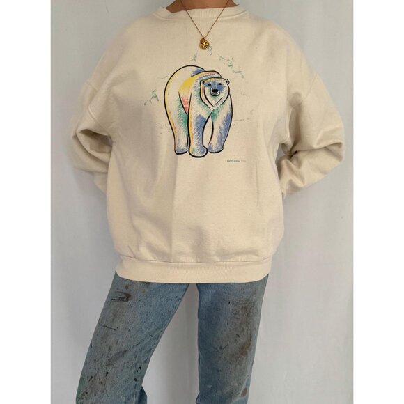 90s vintage polar bear winter animal graphic cotton crewneck pullover sweatshirt - Picture 4 of 10